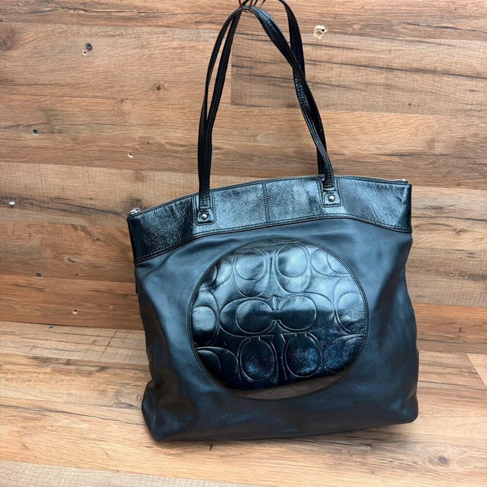Coach Laura Signature Embossed Leather Tote Black F18336